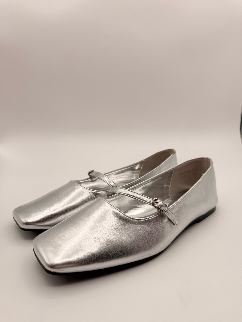 SHUSHOP Silver Metallic Square Toe Mary Jane Ballet Flats Size 10